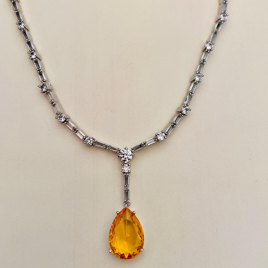 Silver Plated Diamond Round Necklace Set Diamond Necklace Set for Women