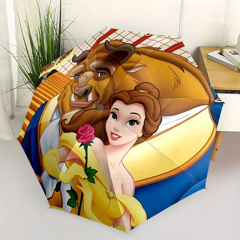 1pc Beauty & Beast Auto Open Close Umbrella, Portable 3-Fold Design with 8-Bone Iron Frame, Outdoor Umbrella, Ideal Gift for Fans, Travelers