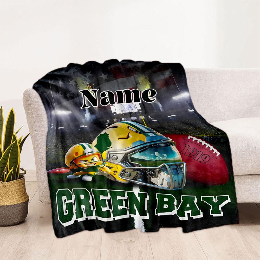 Green Bay Packers Helmet Customize Text Blanket Cozy Customizable Blanket Soft & Cozy Perfect for Seaside Picnics Chair Bed Four Seasons Universal