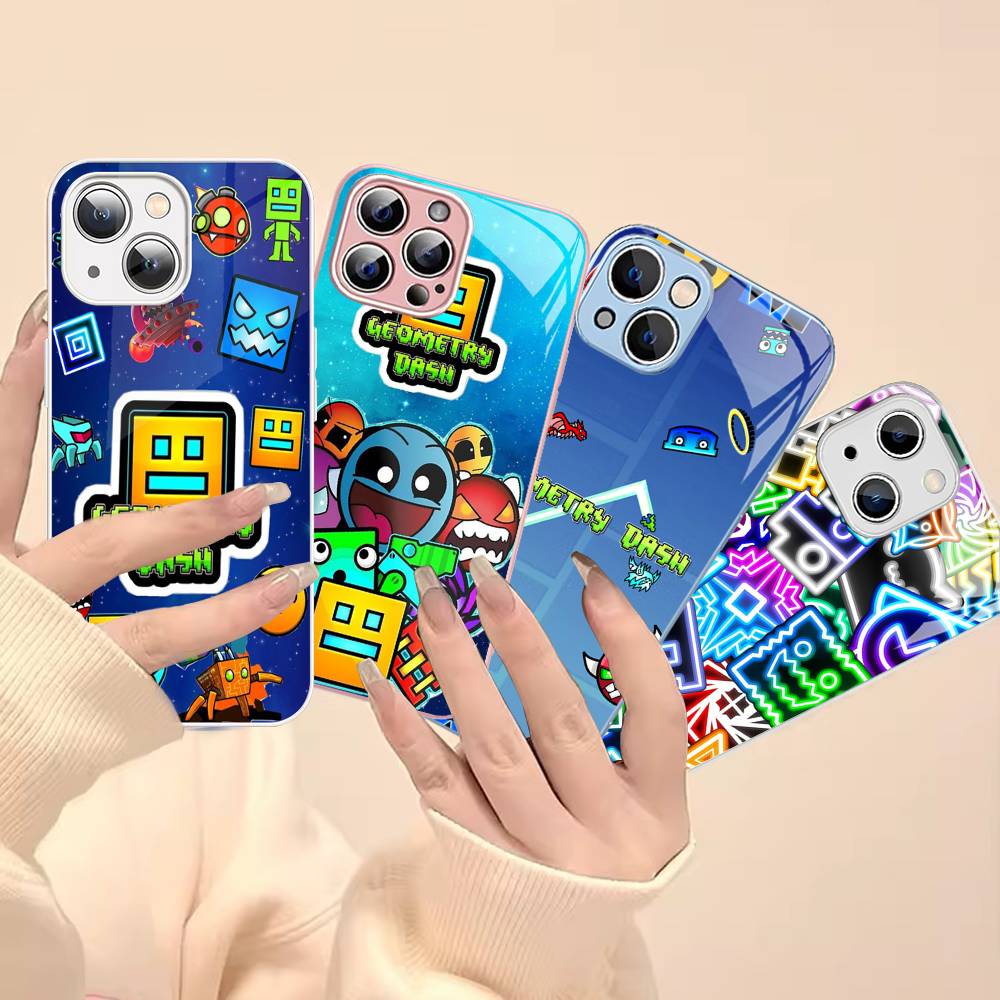 Игровое закаленное стекло Geometry Dash для iPhone 14 13 12 11 Pro Mini XS MAX 14Plus X XS XR Чехол
