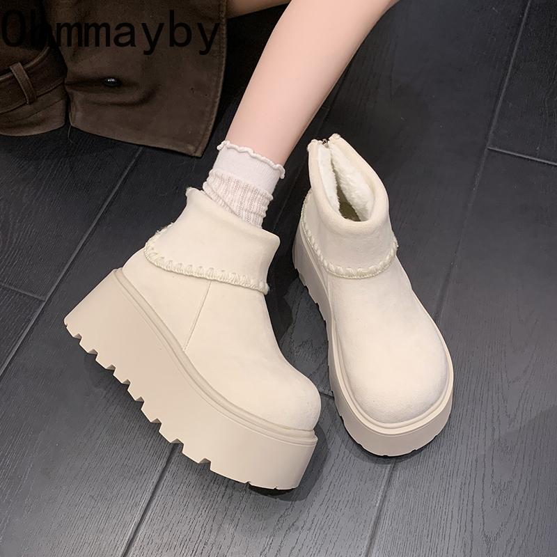 Зимние массивные туфли на платформе женские сапоги для снега сохраняют тепло увеличивают рост теплые хлопковые короткие ботильоны обувь Mujer