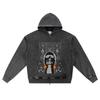 DTG Print Knitted Denim Zip-Up Hoodie Streetwear Brother Print Zipper Hoodies