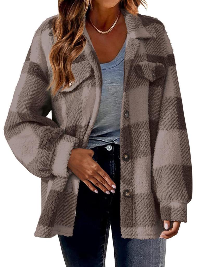 Женская клетчатая куртка из овечьей шерсти с карманами - Коллекция Осень/Зима 2025