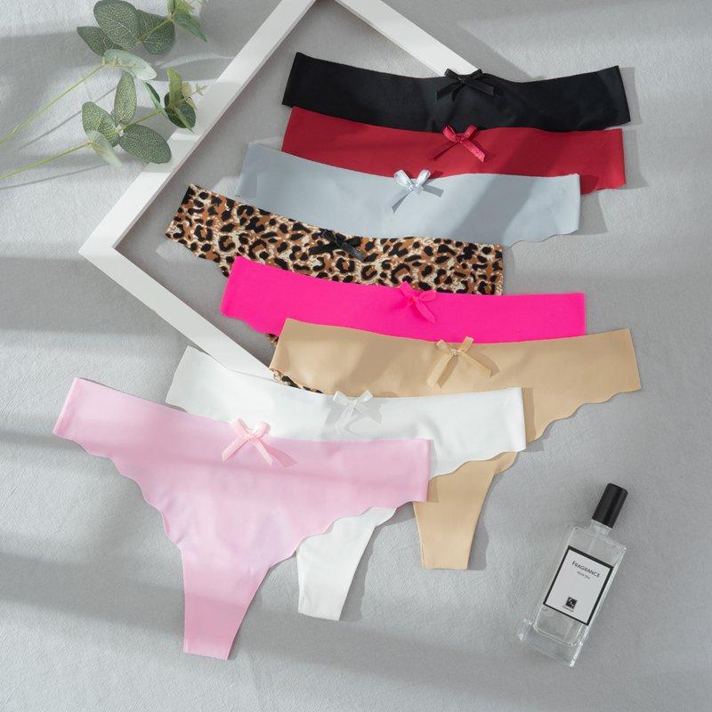 3Pcs/Set Sexy Thongs Women's Ice Silk Panties Underwear Seamless Solid G-String Thongs Low Waist Female Lingerie T-back