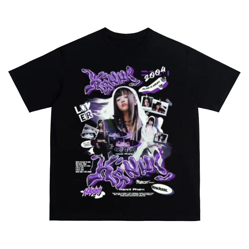 2025 NEW JEANS Корейская женская группа Футболка с принтом МИНДЖИ ХЭРИН ХАННИ ДАНИЭЛЬ ХЕИН Футболка оверсайз Уникальная хлопковая одежда