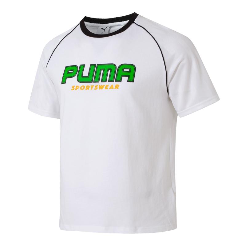 Puma Футболка унисекс с круглым вырезом и коротким рукавом реглан, дышащая, с надписью Ss25, белая, 631723-02