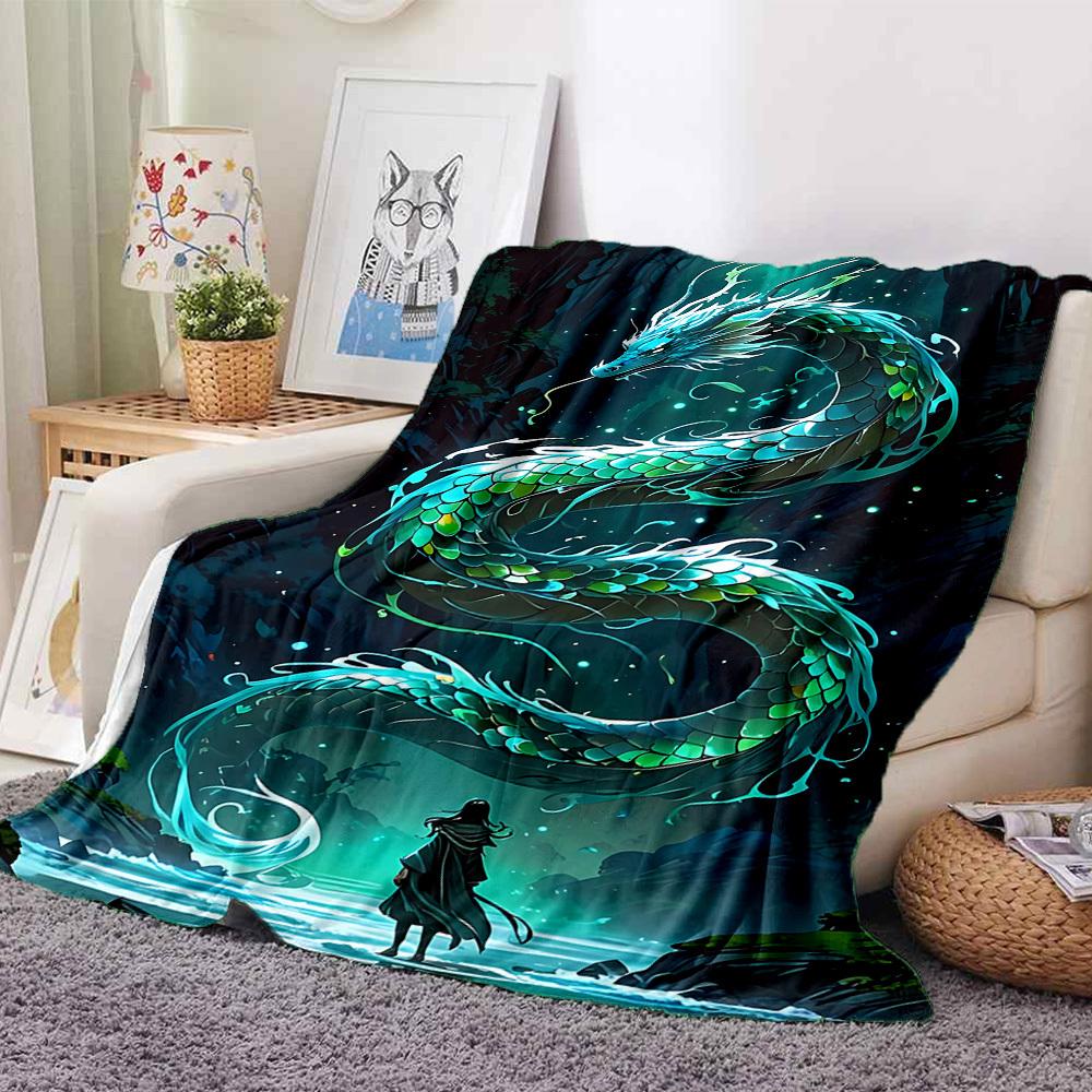 1pc Dragon Fantasy Lightweight Flannel Blanket, Comfortable and Warm Blanket, for Office and Camping Sofa Bed, Livingroom087