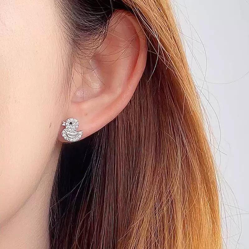 Серьги-пусеты Beixi S925 Стерлинговое Серебро Корейская Микро-вставка Цирконий Утка - Легкая Роскошь Повседневные Универсальные Украшения