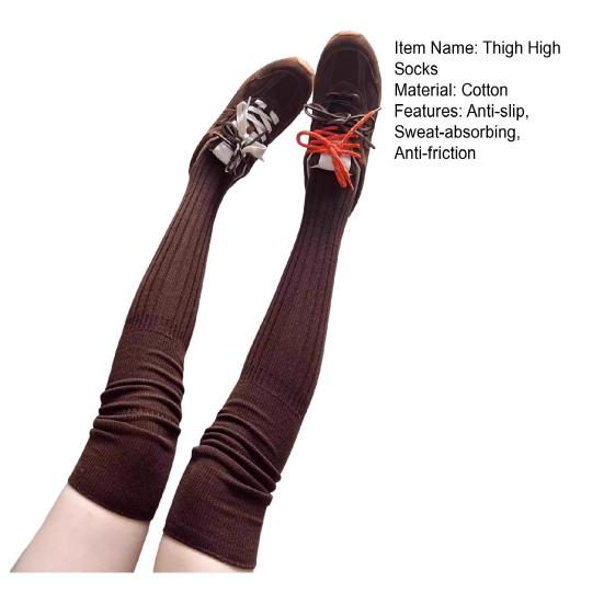 Чулки-ботфорты для женщин, с присборенным верхом, из толстого хлопка, вязаные, выше бедра, зимние, осенние гетры