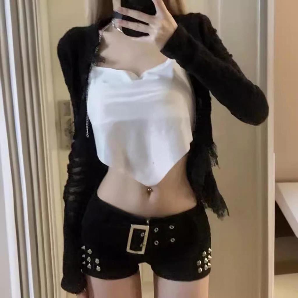 Женские джинсовые шорты с заниженной талией — облегающие, узкие шорты с высокой талией на весну и осень 2025 г.