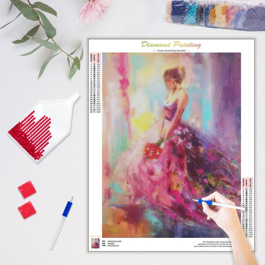 5D DIY Алмазная картина Девушка Портретная живопись Полная круглая картина из стразов Мозаика Рукоделие Украшение дома 30x40 см/12x16 дюймов