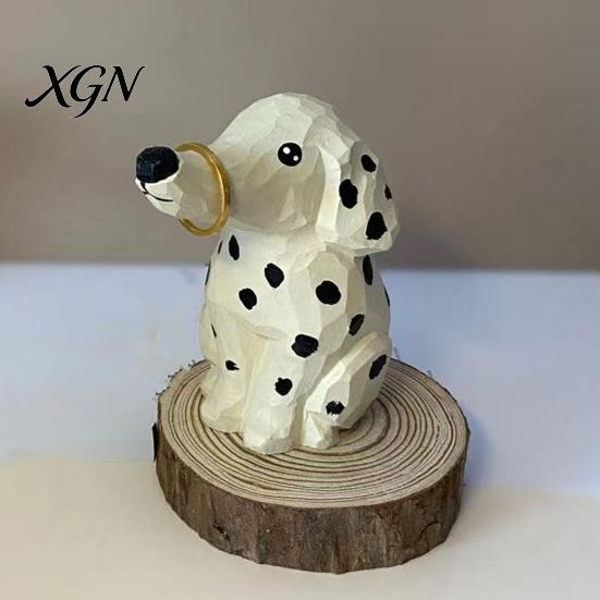 Artistic Wood Craft Gift Handmade Dalmatian Dog Wooden Ornament, Hand Carved Basswood Niche for Her Animal Figurine, Creative Sculpture Home