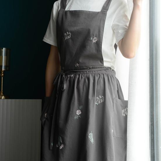 Фартук для готовки с крестообразной спинкой, дышащий, ретро, хлопковый, вышитый, нагрудный фартук для дома