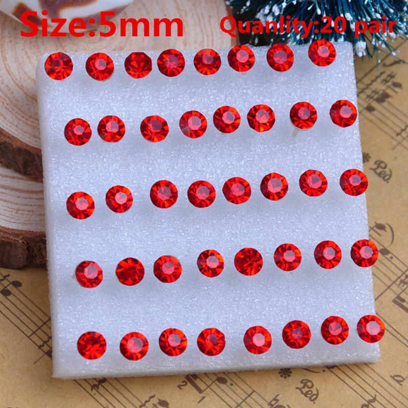 Модные разноцветные серьги для девочек, 20 пар в упаковке, серьги-гвоздики со стразами, модные милые женские серьги-гвоздики с кристаллами