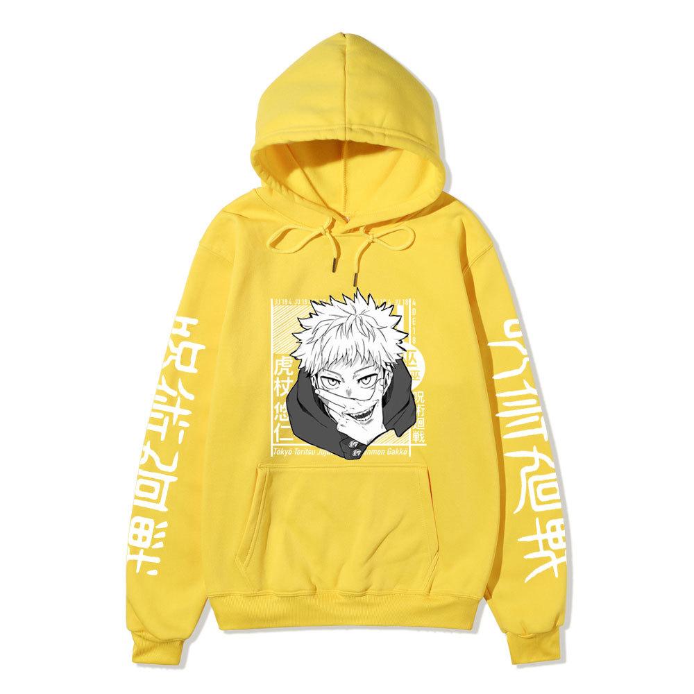 Jujutsu Kaisen Юдзи Итадори Японская Толстовка с Капюшоном Унисекс Флис Теплая Худи для Мужчин Женщин Осень Зима Свободная Повседневная с Длинным Рукавом Пуловер