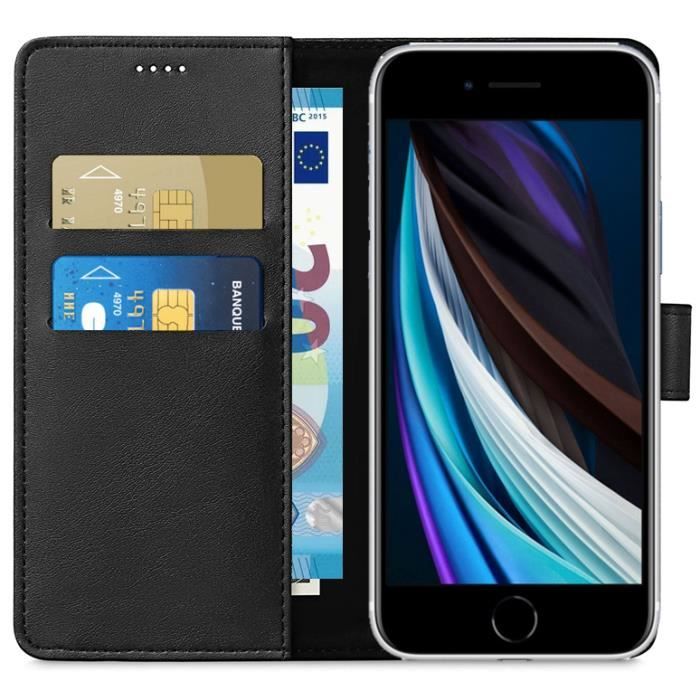 Чехол-кошелек - Phonillico® - iPhone SE 2020 / 7 / 8 - Черный - Эффект кожи - Подставка для видео