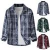 Мужская осенняя повседневная свободная клетчатая рубашка с длинным рукавом на пуговицах