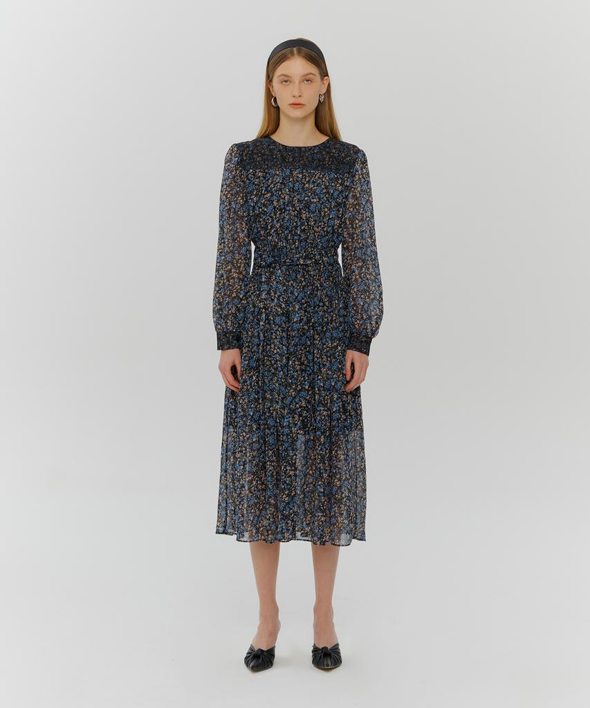 Etmont Smock Shirring Lace Dress Blue
