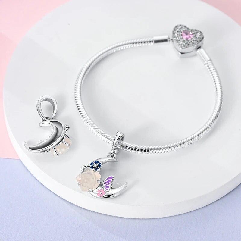 100 %925 Sterling Silver Colorful Zircon Life Tree Luminous Flower Charms Fit Bracelet Diy Jewelry Gifts