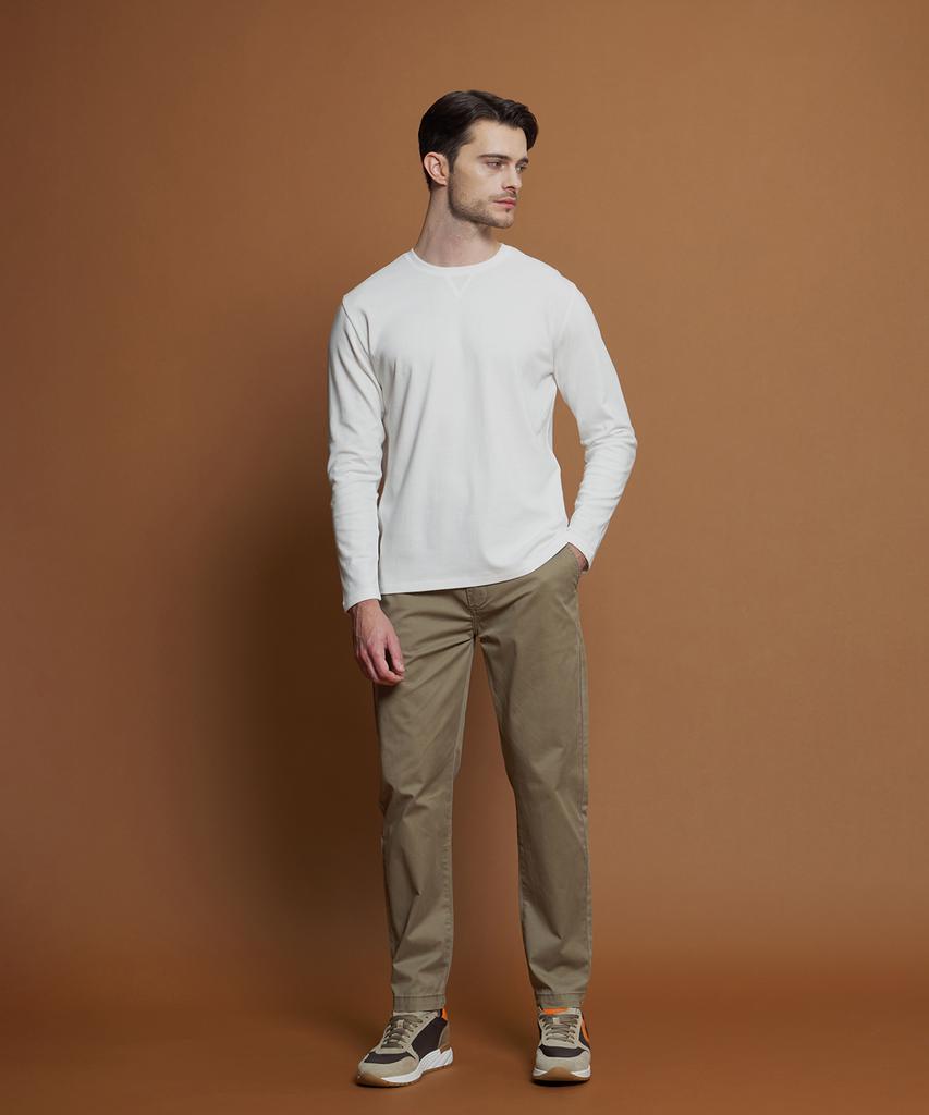 PANICALE Beige Regular Slim Fit Cotton Pants