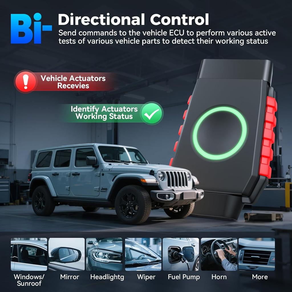 Сканер OBD2 для iPhone и Android, Двунаправленный диагностический инструмент с пожизненным обновлением, 13 сбросов, Прокачка ABS, Обучение дроссельной заслонки,