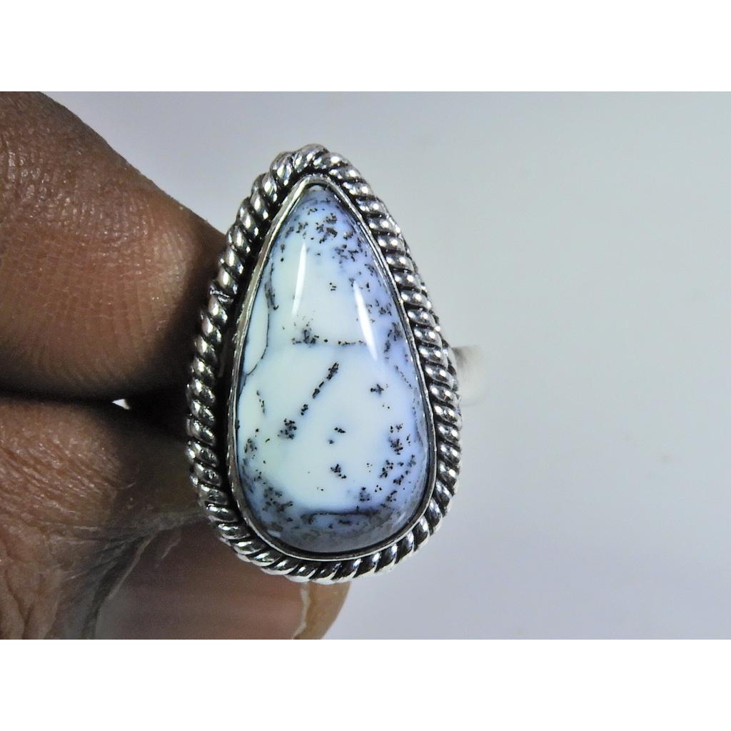 Natural Dendrite Opal Gemstone 925 Solid Sterling Silver Ring Size US-7 PG-141