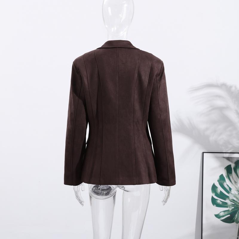 Темно-коричневая замшевая куртка с лацканами женская теплая с длинным рукавом повседневная верхняя одежда ретро британский стиль темпераментная куртка осень 2025