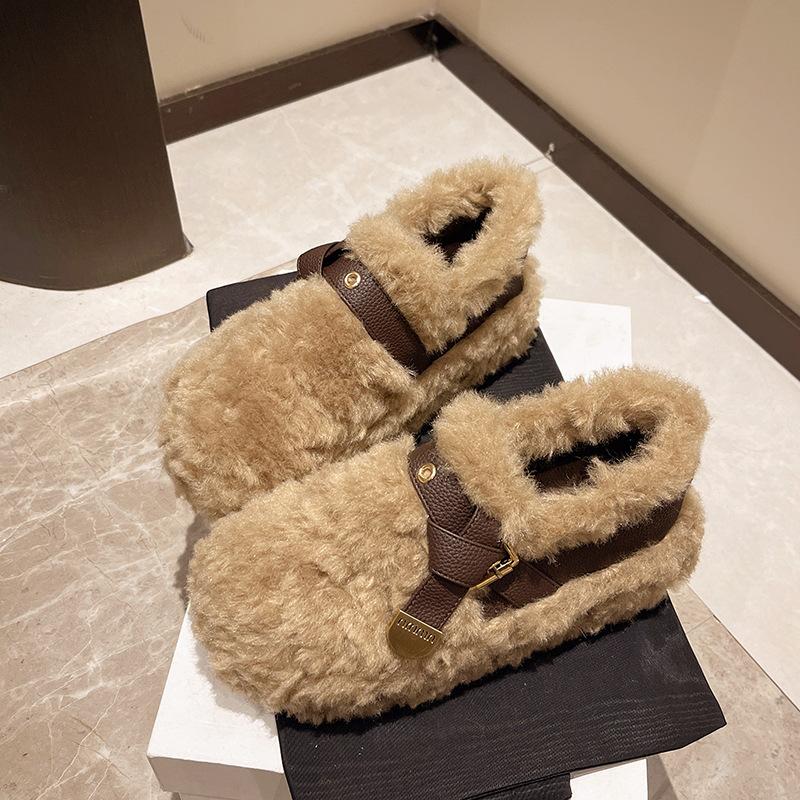 Обувь Мао Мао женская верхняя одежда 2025 новая осень и зима имитация овечьей шерсти утолщенная на плоской подошве ленивая на одном ходу женская обувь хлопковая обувь