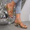 Women's Shoes Summer New High-heeled Cool Slippers Rhinestone Word Slippers High-heeled Sandals