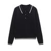Spring New Women's Clothing Preppy Style Contrast Color Trim Minimalist Long Sleeve Polo Shirt Collar Sweater 6771055