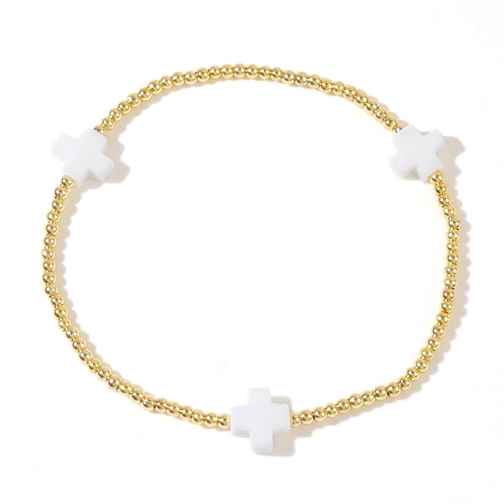Fashion Classic Cross Bracelet 18K Gold-plated Gold Bead Bracelet Stainless Steel Bracelet