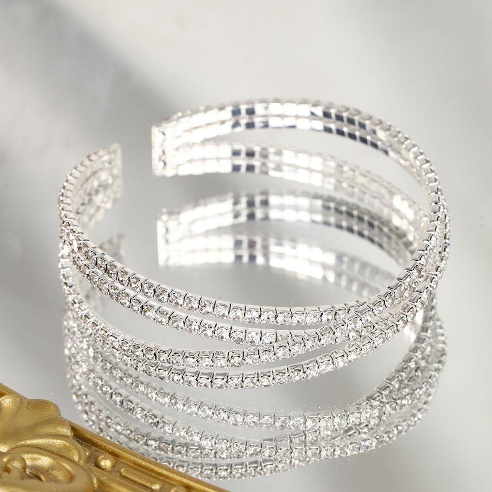 Silver Color Rhinestone Bangle Bracelet Full Rhinestone Sparkling Bangle Bracelet  Bridal Use