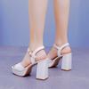 Square toe Strap Buckle White Women Gladiator Sandals Summer Platform Wedges Thick High heels Chunky Shoes Party Shoes