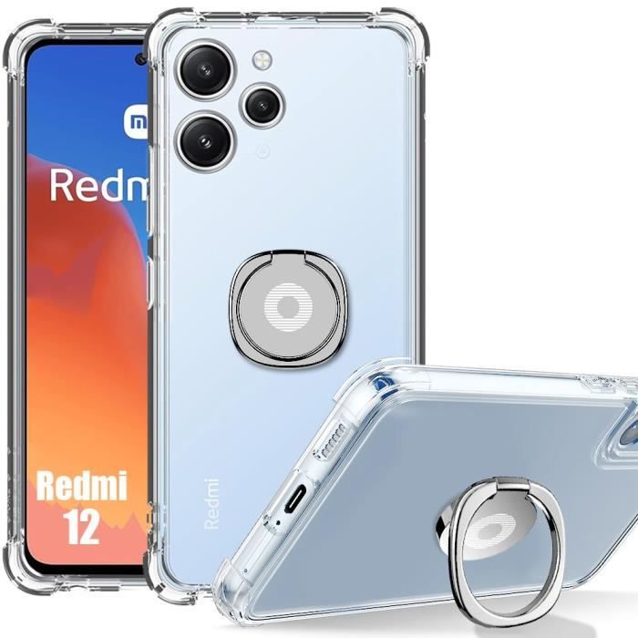 Coque Silicone - E.F.CONNECTION - Pour Xiaomi Redmi 12 4G-5G - Transparente - Support Anneau Réglable - Silicone