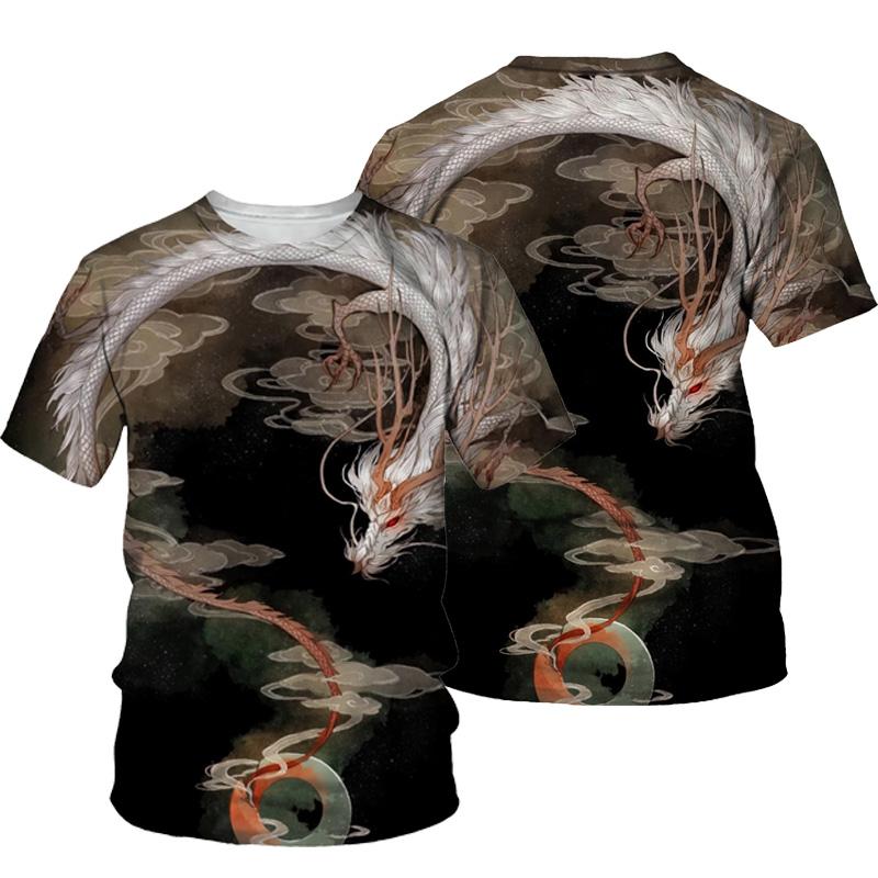Vintage Men's T-Shirt 3D Print Dragon Pattern T Shirt Casual Short-Sleeved Top Summer Breathable Fitness Apparel Men Clothing