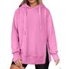 Spring Autumn Solid Color Loose Casual Pullover Hoodies Women Slit All-match Hooded Sweatshirt Top