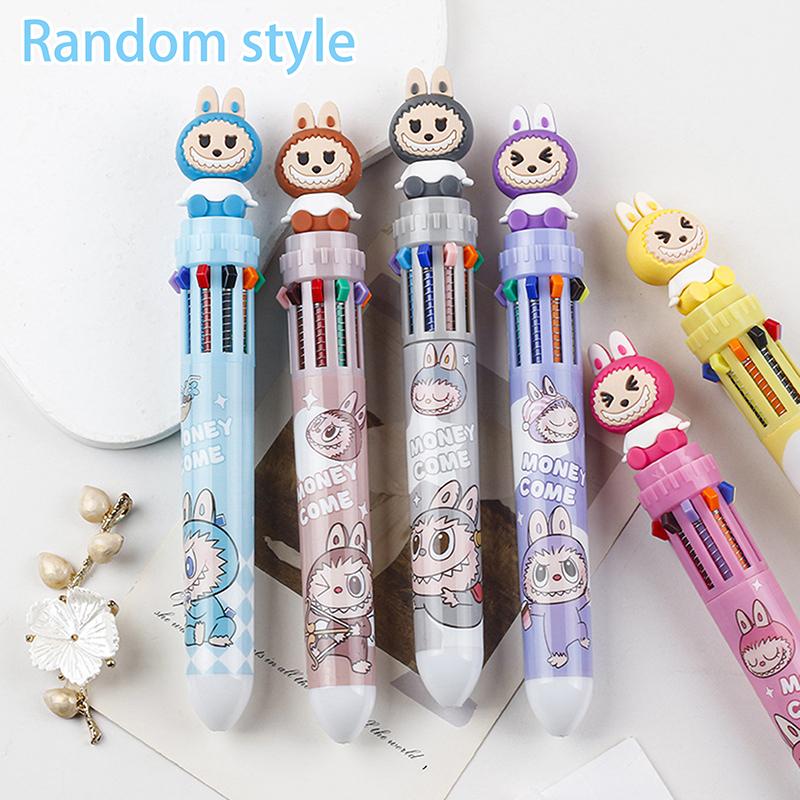 Мультяшная милая шариковая ручка Labubu Ten-Color, школьные принадлежности, канцелярские принадлежности для письма, милый подарок, канцелярские принадлежности, шариковая ручка