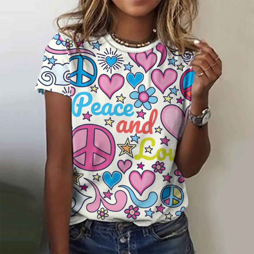 Новый стиль Женская футболка с принтом мира большого размера Летняя женская одежда Большие размеры Футболки с коротким рукавом Женская дешевая рубашка