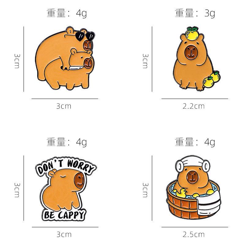 4PCS Cartoon Capybara Enamel Badges Cute Alloy Metal Pins Lapel Brooches For Backpack Clothing Hat Decorate Jewelry Accessories