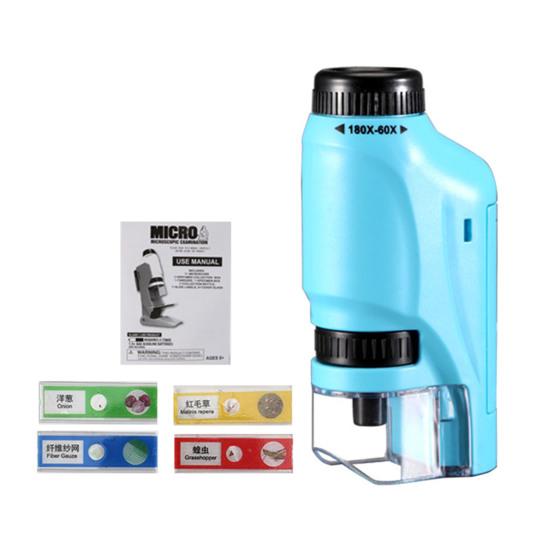 Детский игрушечный микроскоп со светодиодной подсветкой 60-180X, биологический микроскоп для малышей, портативный ручной мини-скоп, образовательный научный эксперимент, игрушечный микроскоп