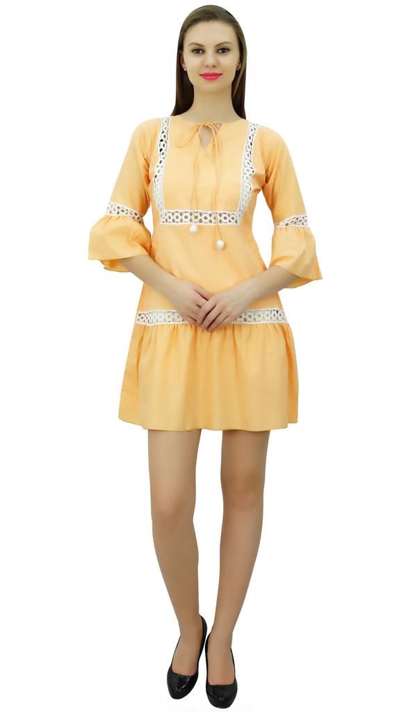 Bimba Летнее короткое платье в стиле бохо с рюшами и рукавами, мини-платье в стиле бохо, шикарный пляж