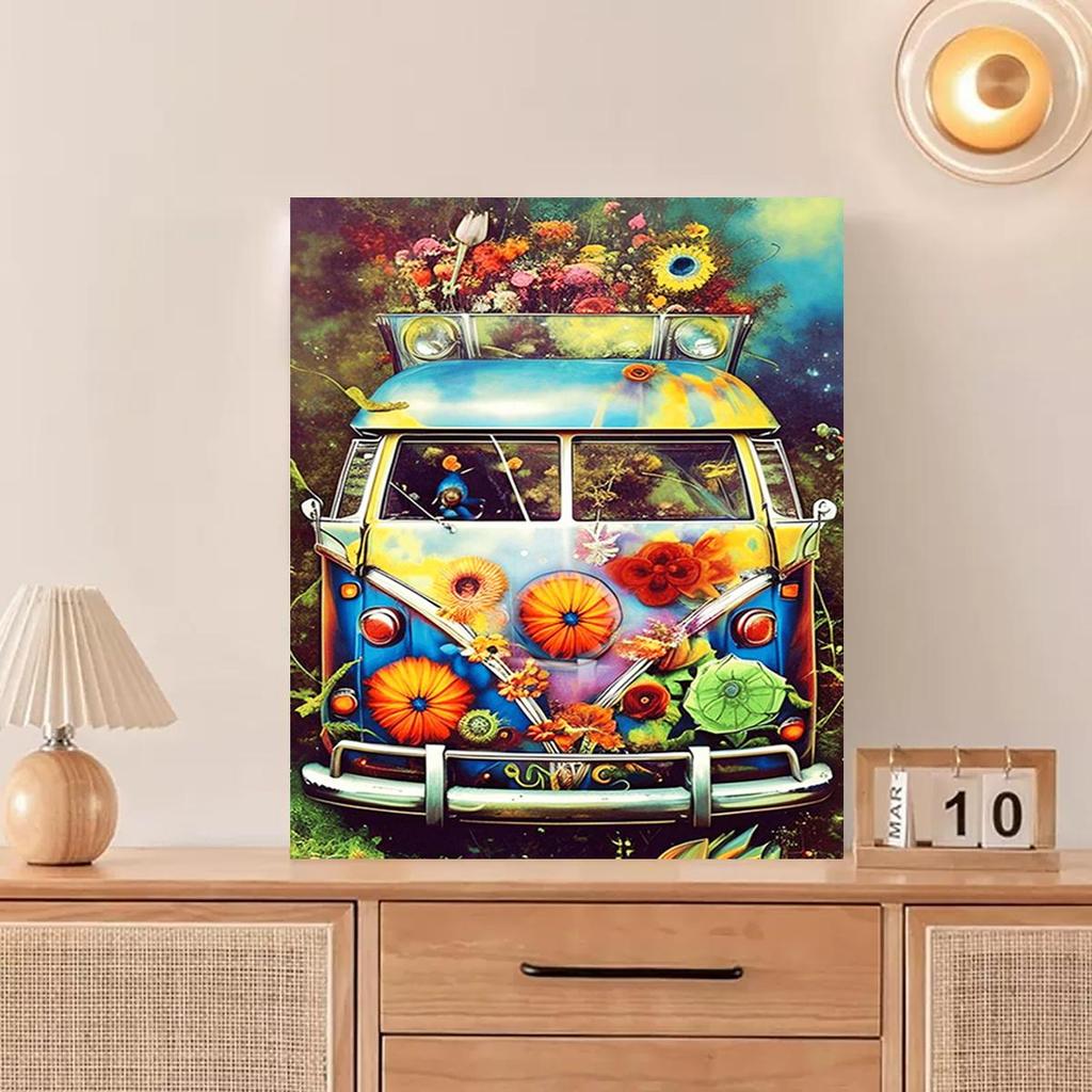 RUOPOTY Картина по номерам своими руками для взрослых, стартовые наборы, цветочный автобус, акриловая краска на холсте, картина по номерам, искусство с рамкой