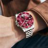 Men's Red Popular Waterproof Silver Olevs Watch Business Analog Quartz Watch Men's Stylish Stainless Steel Men's Watch Date Simple Large Dial