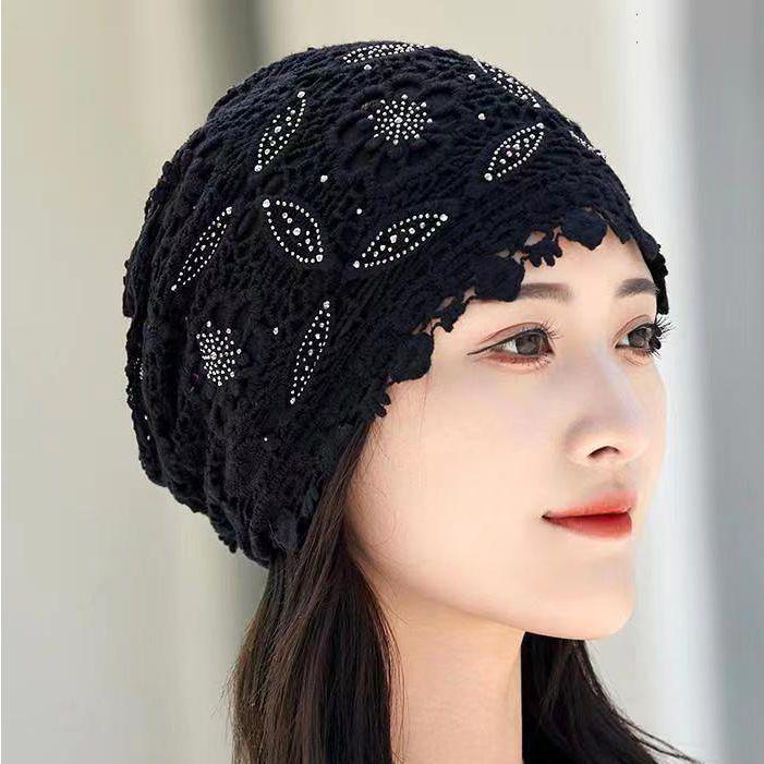 Women's Spring & Summer Floral Dot Baotou Hat - Lightweight, Double-Layered for Gray Hair Coverage