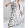 [Эластичные расклешенные брюки] Эластичные женские брюки клеш в черно-белую клетку с высокой посадкой | Повседневные брюки для весны/лета/осени | Брюки с глянцевой отделкой