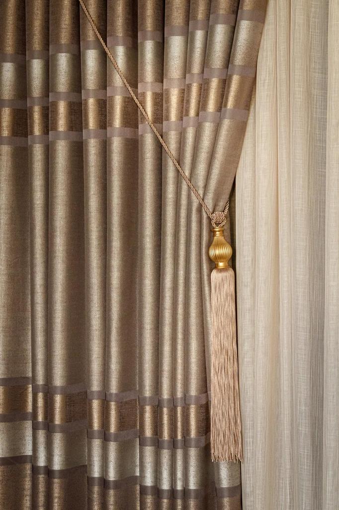 EPeddler Home Одностворчатая занавеска в золотисто-серебряную полоску, плотно плиссированная, жаккардовая, с ярким рисунком