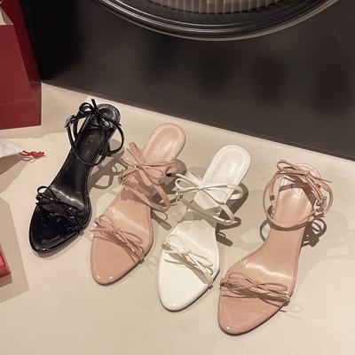 Мода Лето 2025 Мода Бант Туфли на высоком каблуке Женские туфли с открытым носком Платья Босоножки Летние Женские Элегантные Босоножки на тонком каблуке 125