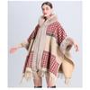 Зимняя женская куртка-накидка с шалью, свободная клетчатая подкладка с утолщенным меховым воротником, вязаная твидовая куртка-шаль с семиточечным рукавом и шляпой