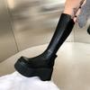 Designer Women Platform Knee High Boots Elegant Wedges Heel Shoes Concise Long Botas De Mujer