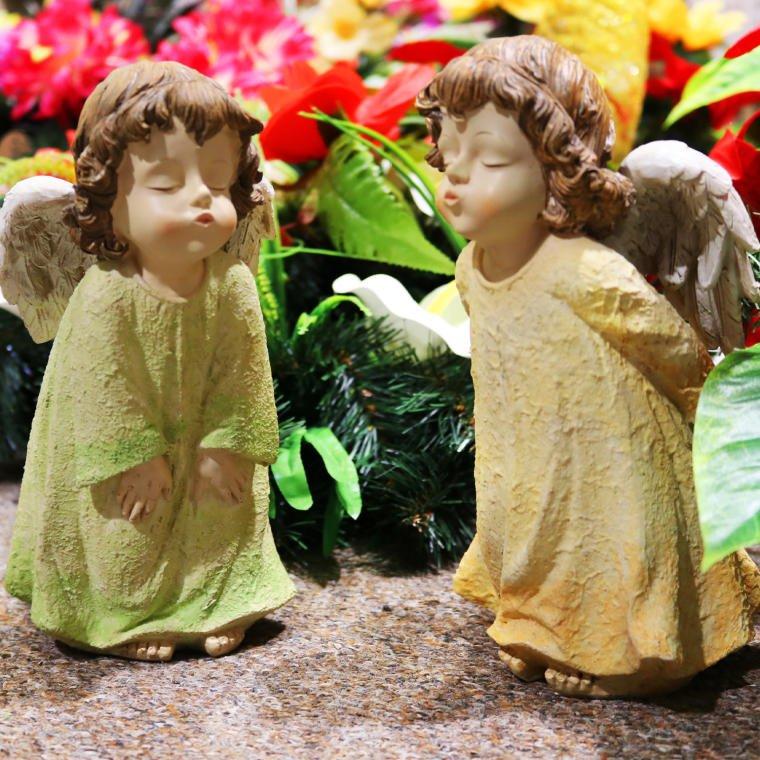 Green Guardian Angel - Decorative Polyresin Figurine, Height 21 cm